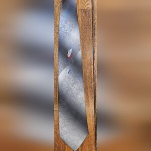 Towncraft Vintage Necktie – Gray Ombre Paisley with Red/White/Blue Accents